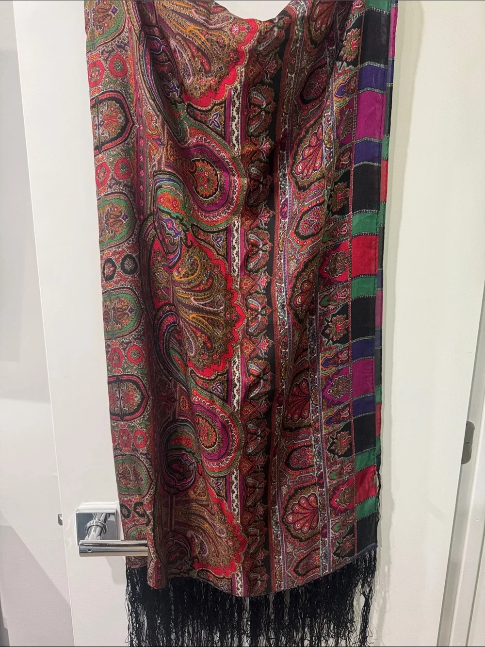 Boho Paisley Fringe Shawl Scarf - Red, Green, Purple B15